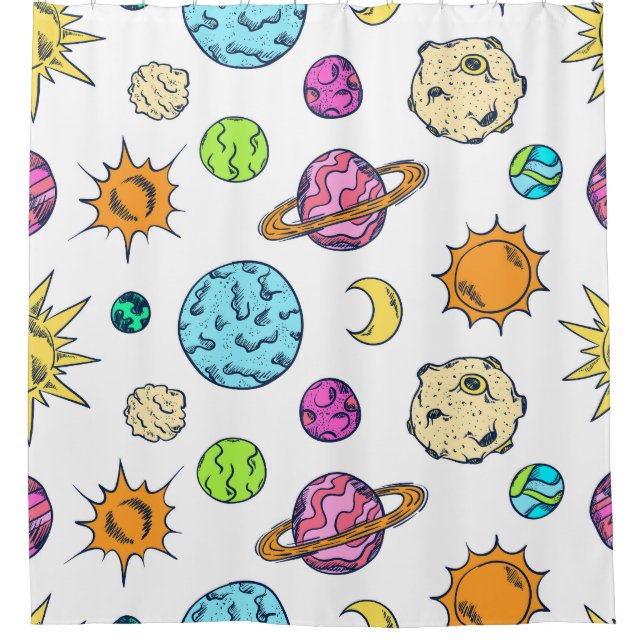 Space Doodles Cosmic Background Shower Curtain (Front)