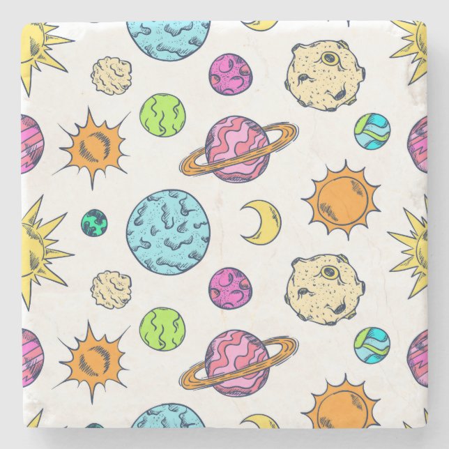 Space Doodles Cosmic Background Stone Coaster (Front)
