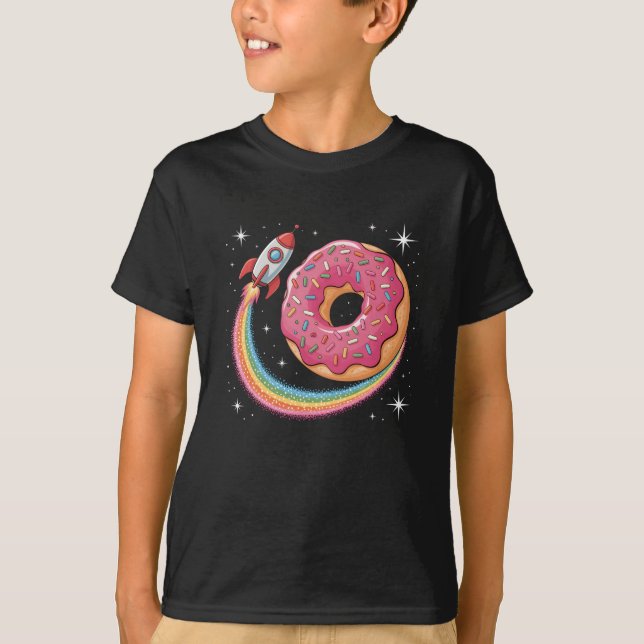 Space Doughnut Day Rocket Rainbow Planet Galaxy Ki T-Shirt (Front)