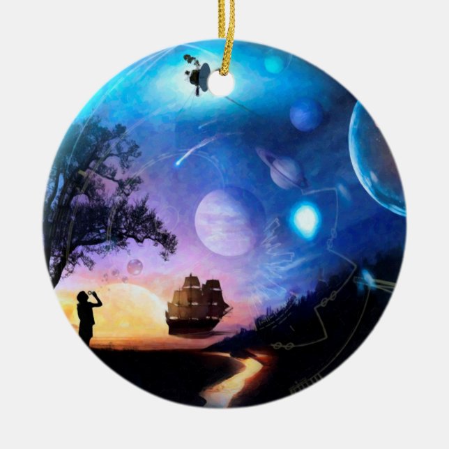 Space Exploration Artwork Voyager Spacecraft Ceramic Tree Decoration (Front)