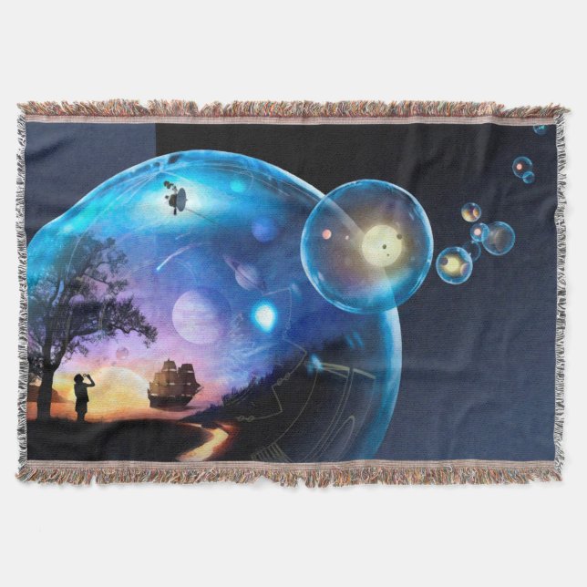 Space Exploration Artwork Voyager Spacecraft Throw Blanket (Front)