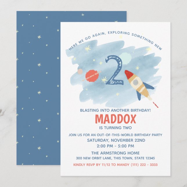 Space Explore Second Birthday Invitation (Front/Back)