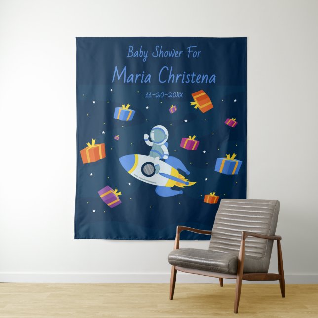 Space Explorer Baby Shower Tapestry (In Situ)