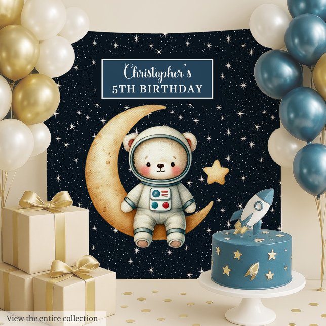 Space Explorer Bear Backdrop for Birthday Boy Tapestry (Space Explorer Bear Backdrop for Birthday Boy)