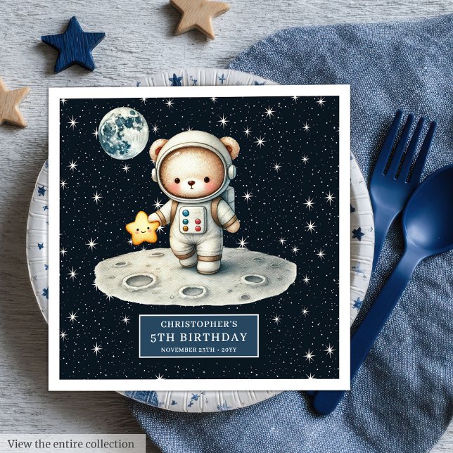 Space Explorer Bear Napkins for Boy Birthday (Space Explorer Bear Napkins for Boy Birthday)