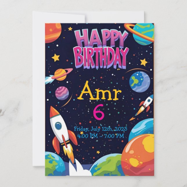 Space Explorer Birthday Invitation for Kids (Front)