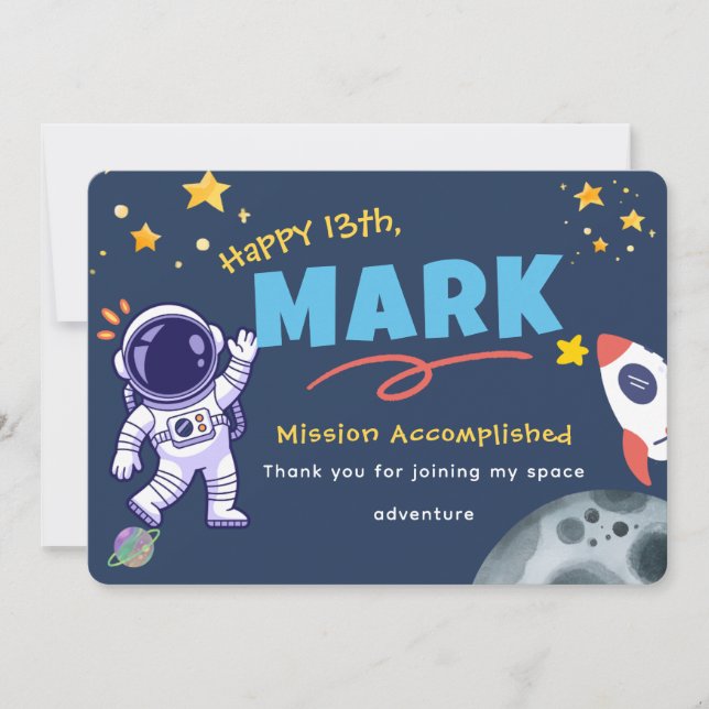 Space Explorer Birthday Thank You Card (Front)