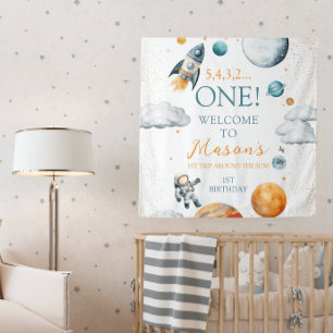 Space Explorer Boy Birthday Welcome Banner Tapestry