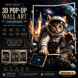 Space Explorer Cat 3D Pop-Up Wall Art Poster