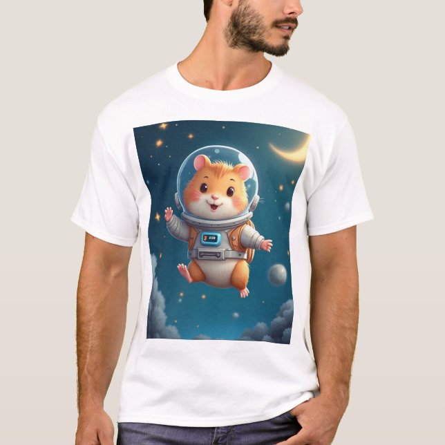 Space Explorer – Cute Gerbil Astronaut T-Shirt (Front)