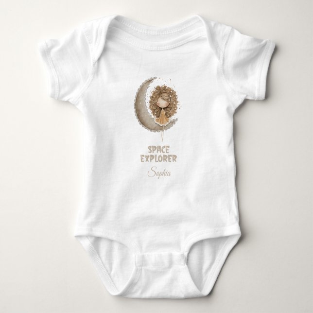 Space Explorer Fairy Moon Personalised Custom Name Baby Bodysuit (Front)