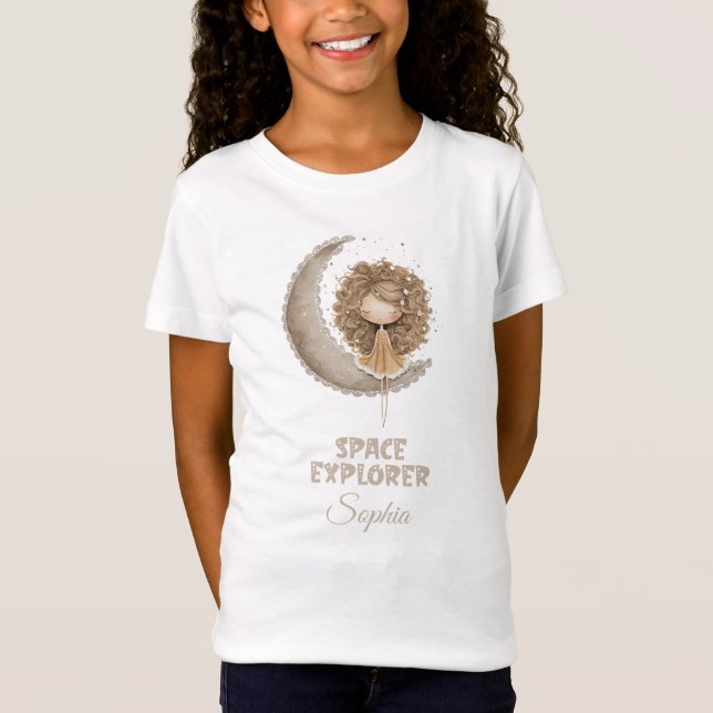 Space Explorer Fairy Moon Personalised Custom Name T-Shirt (Front)