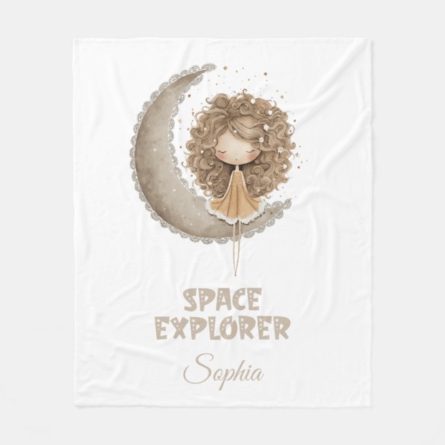 Space Explorer Fairy Moon – Personalised Name Fleece Blanket (Front)