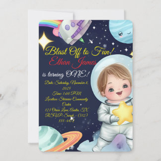 Space Explorer First Birthday Invitation