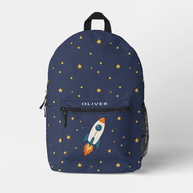 Space Explorer Rocket Space Adventure Printed Backpack (Front)