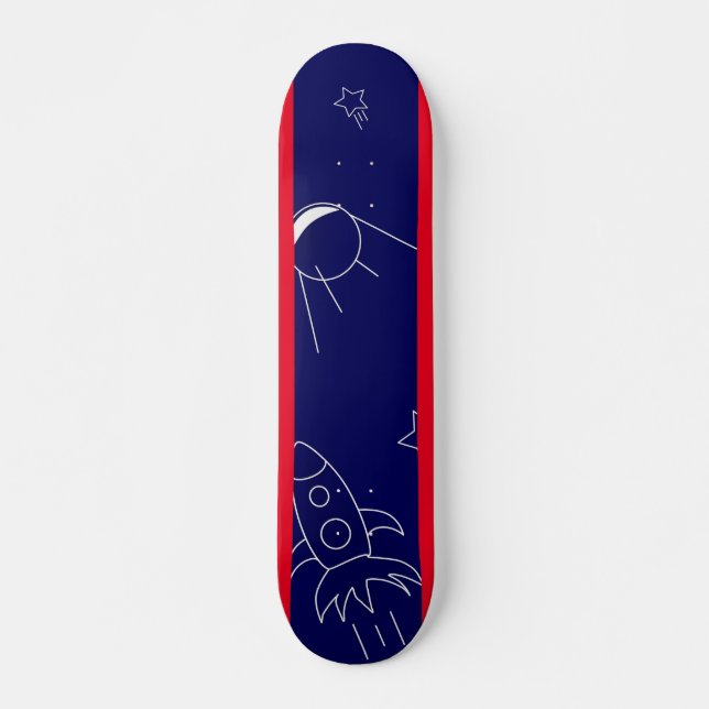 Space Explorers Blue & Red, 7 3/4" Skateboard Deck (Front)