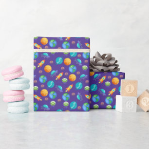 Space Explorers on Blue Wrapping Paper