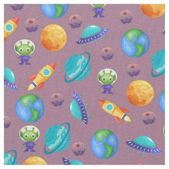 Space Explorers on Dark Grey-Pink Fabric (Close Up)