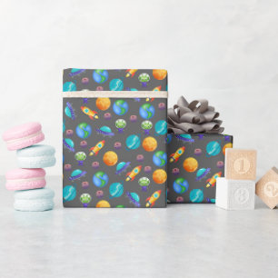 Space Explorers on Dark Grey Wrapping Paper