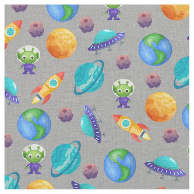 Space Explorers on Grey Fabric (Close Up)