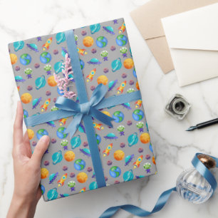 Space Explorers on Grey Wrapping Paper