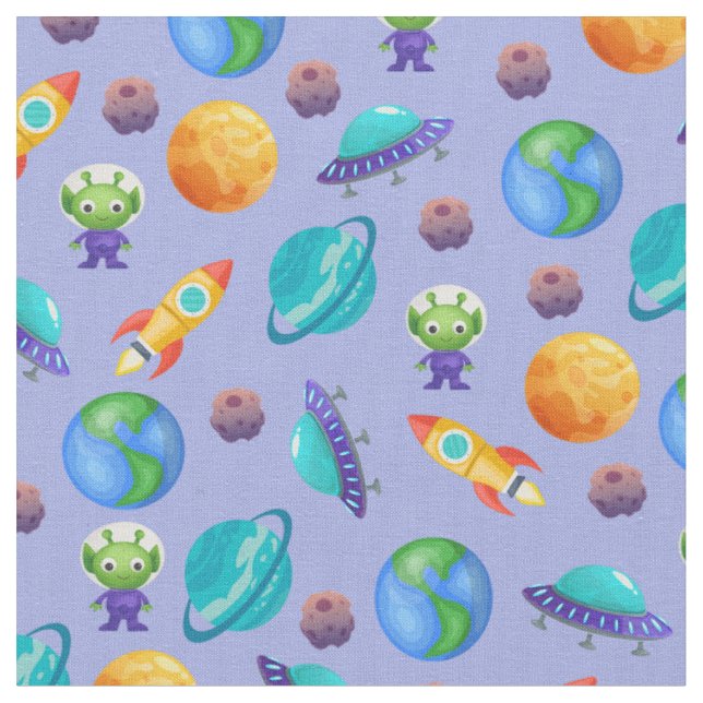 Space Explorers on Light Blue Fabric (Close Up)
