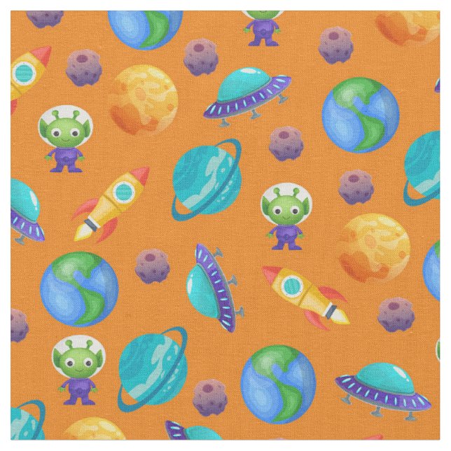 Space Explorers on Orange Fabric (Close Up)
