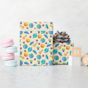Space Explorers on Pale Yellow Wrapping Paper