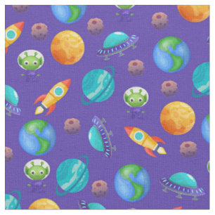 Space Explorers on Royal Blue Fabric