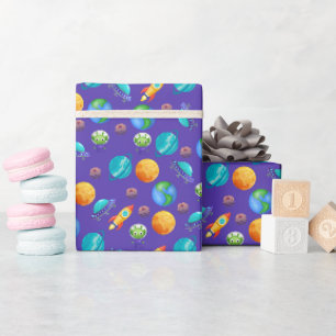 Space Explorers on Royal Blue Wrapping Paper