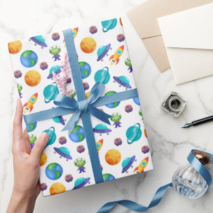 Space Explorers on White Wrapping Paper