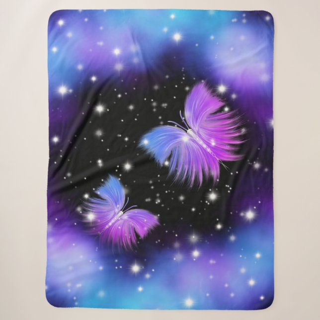 Space Fantasy Butterflies Cosmic Sherpa Blanket (Front)