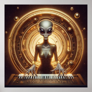 Space Femail Alien Beautiful Golden Dress Poster