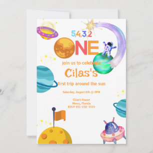 Space First Birthday, First trip around the son Invitation