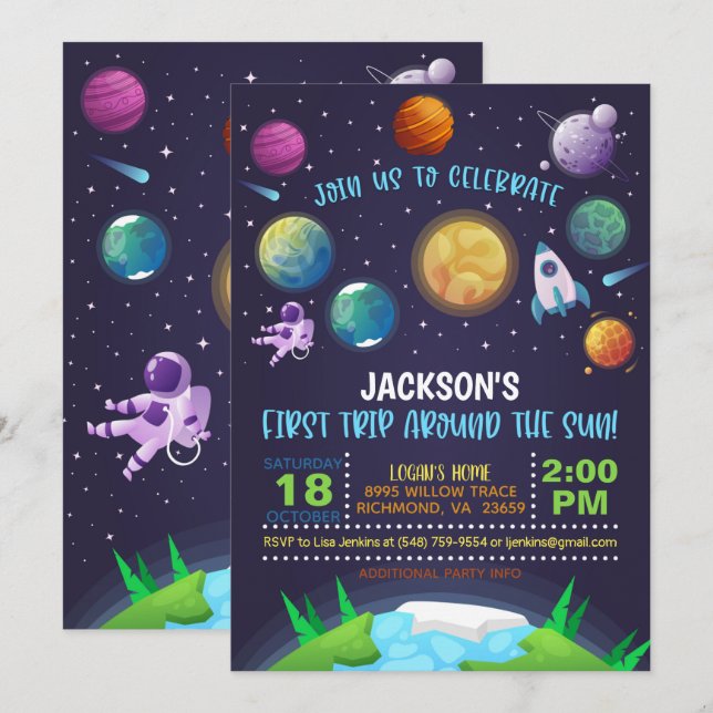 Space First Birthday Invitation - First Trip (Front/Back)