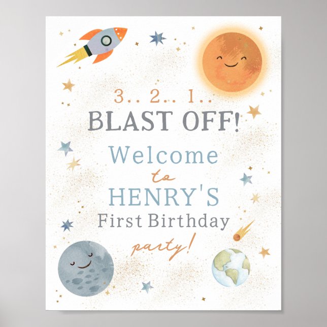 Space first birthday welcome sign (Front)