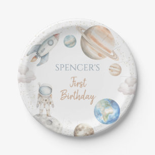 Space First Trip Around Sun Boy 1st Birthday Paper Plate