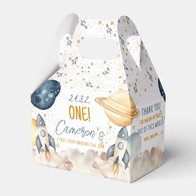 Space First Trip Around The Sun Birthday Party Favour Box (Front Side)