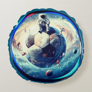Space Football Astronaut Round Cushion