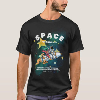 Space Friendship: Astronaut and Alien on a Rocket  T-Shirt