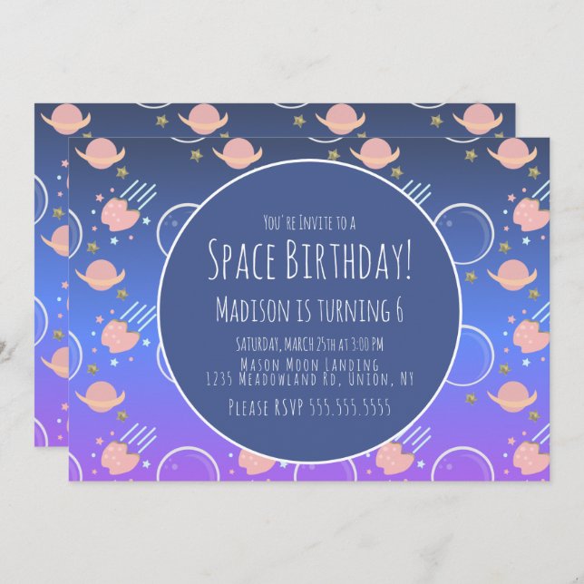 Space Galaxy Asteroid Birthday  Invitation (Front/Back)