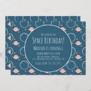 Space Galaxy Asteroid Gold Stars Birthday Invitation