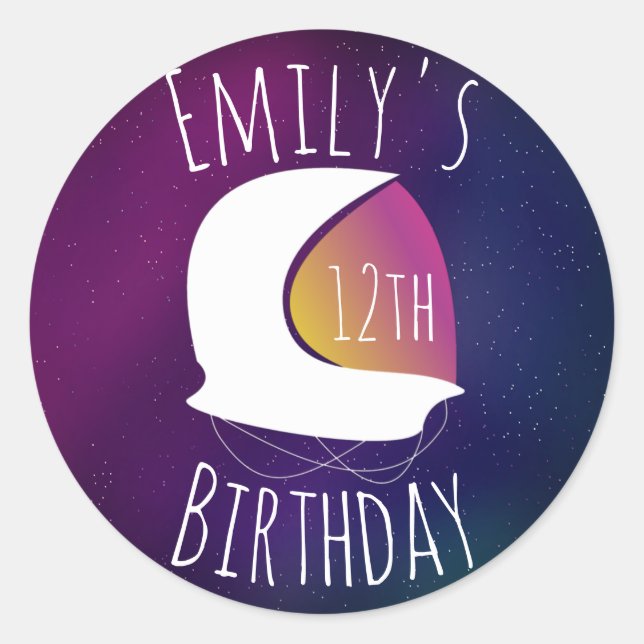 Space Galaxy Astronaut Purple Ombre Birthday Party Classic Round Sticker (Front)