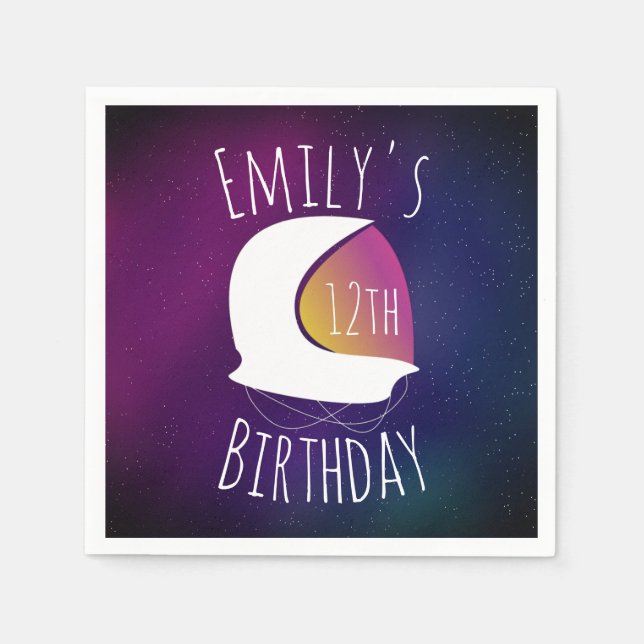 Space Galaxy Astronaut Purple Ombre Birthday Party Napkin (Front)