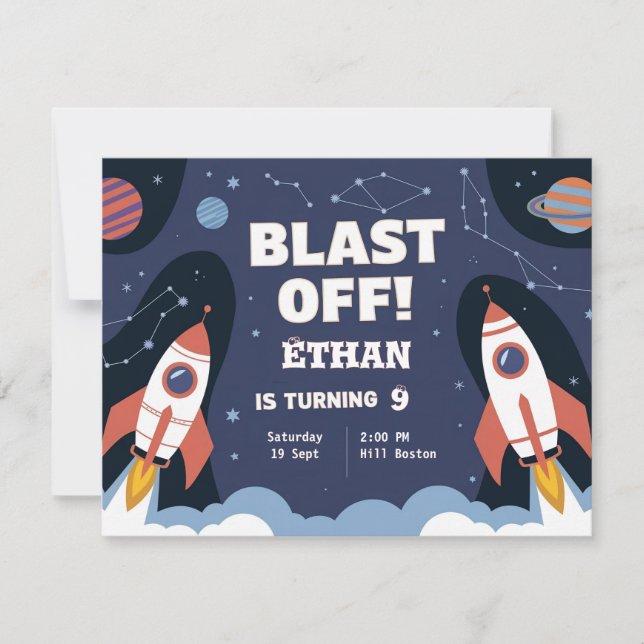 Space Galaxy Birthday Invitation Card (Front)
