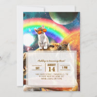 Space Galaxy Cat Riding Tiger on Pizza