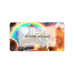 Space Galaxy Cat Riding Tiger on Pizza             Label