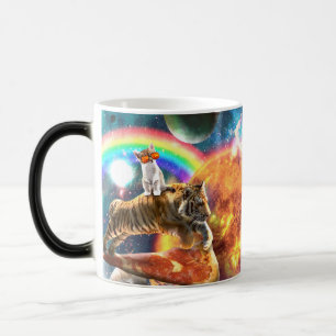 Space Galaxy Cat Riding Tiger on Pizza             Magic Mug