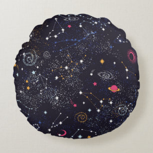 Space Galaxy constellation seamless pattern Round Cushion
