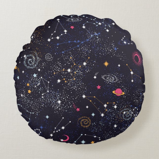 Space Galaxy constellation seamless pattern Round Cushion (Front)